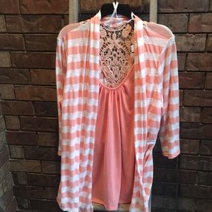 Adorable mock two piece cardigan with shirt